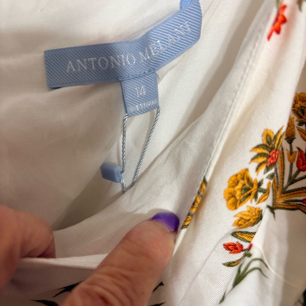 Antonio Melani Blockprint Iris Floral Cream Dress with red and yellow accents - Picture 3 of 11